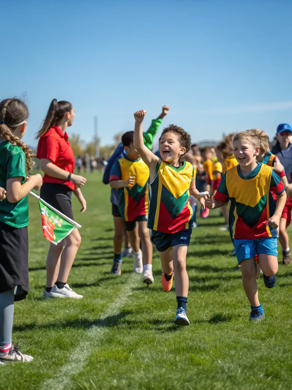 A photo of a local sports league game, with participants of various ages playing and cheering.