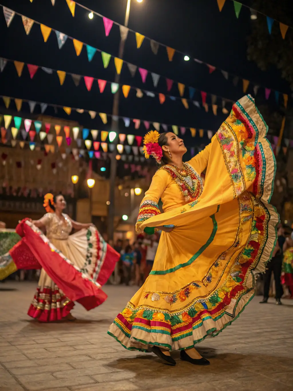 A photo of a cultural festival with music, food, and people celebrating together.