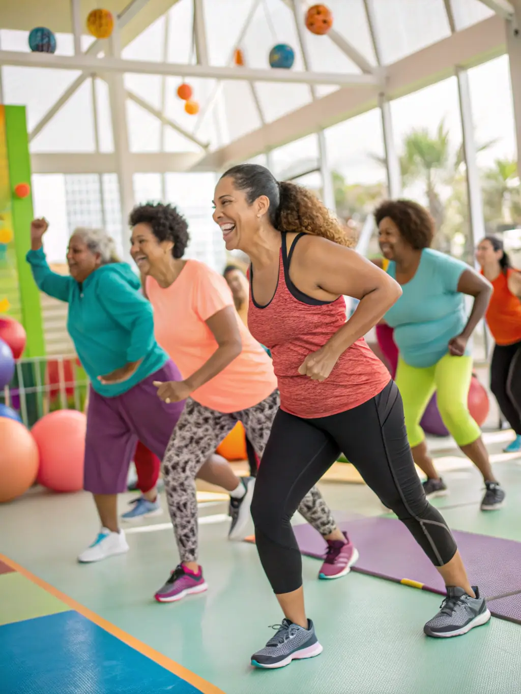 A dynamic image of adults engaged in a Zumba class, moving to the music with energy and enthusiasm, representing fitness and fun at ASS CULTURE ET LOISIRS.